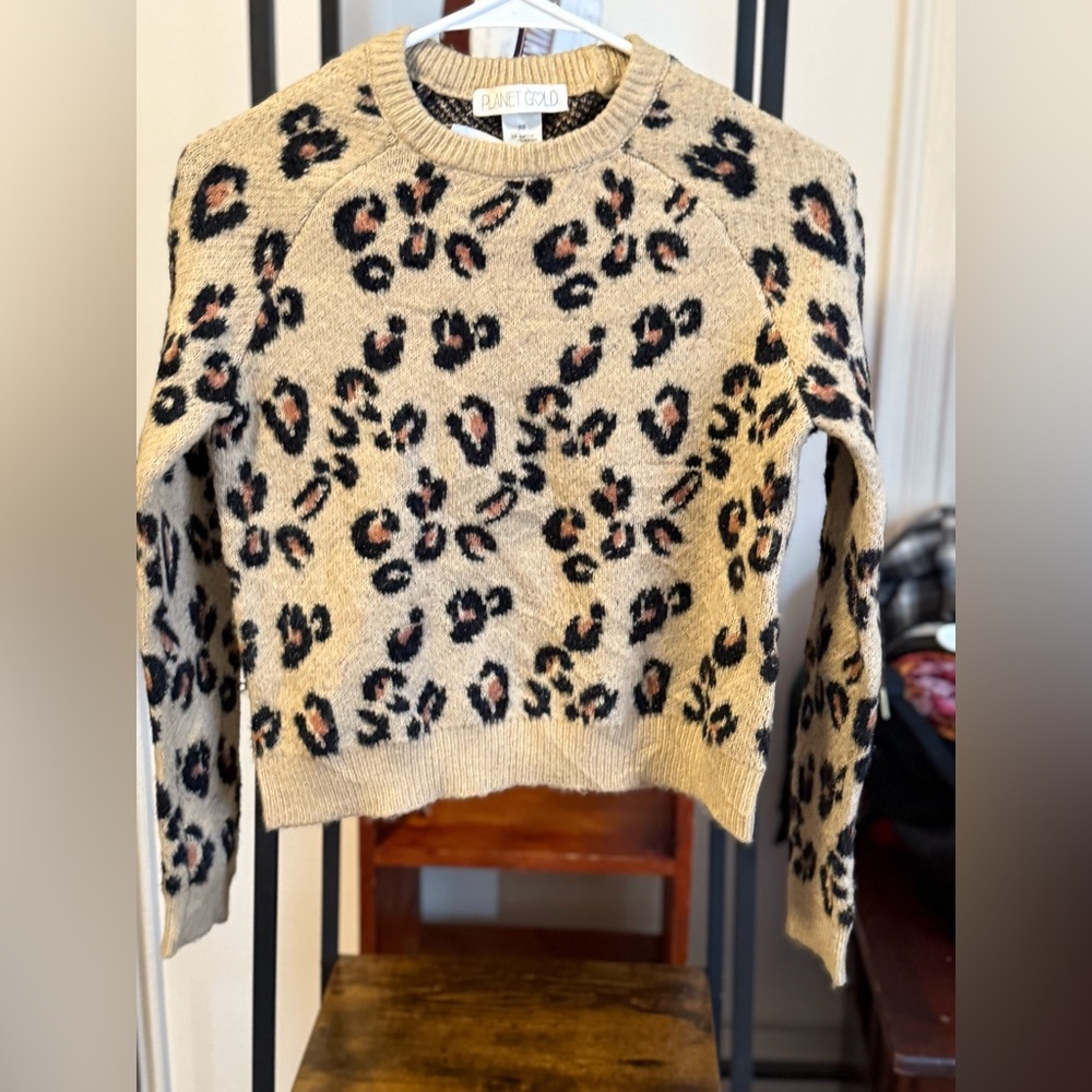 Planet Gold Beige and Black Leopard Print Sweater